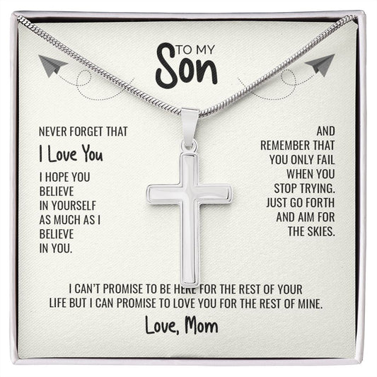 To My Son | Believe in yourself | Stainless Steel Cross Necklace